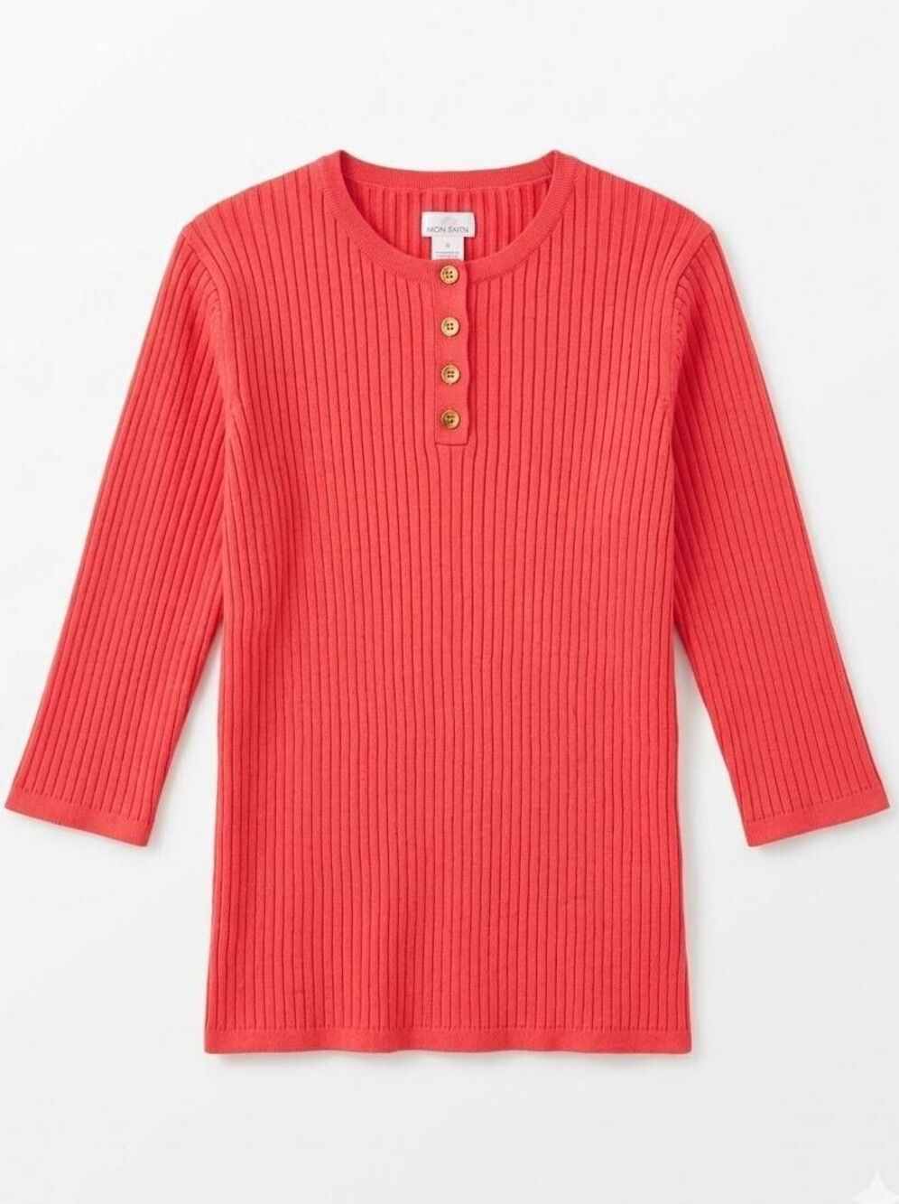 🔺️Jaclyn Smith Coral Ribbed Button Neck 3/4 Sleeve Top XLarge
